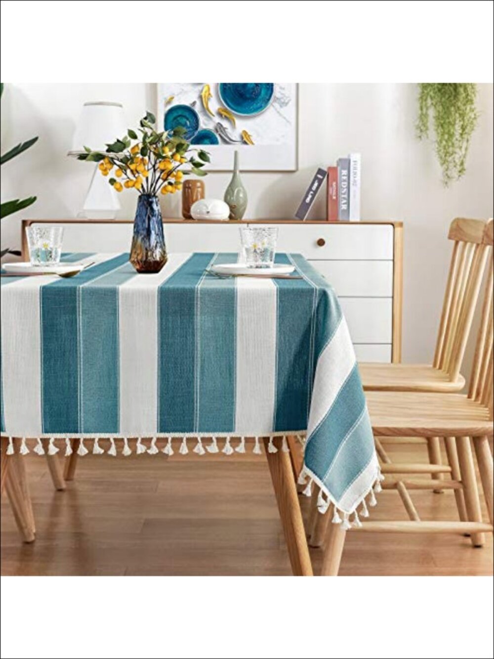 Striped Tassel Tablecloth Rectangle Table Cover Kitchen Dining 55x55